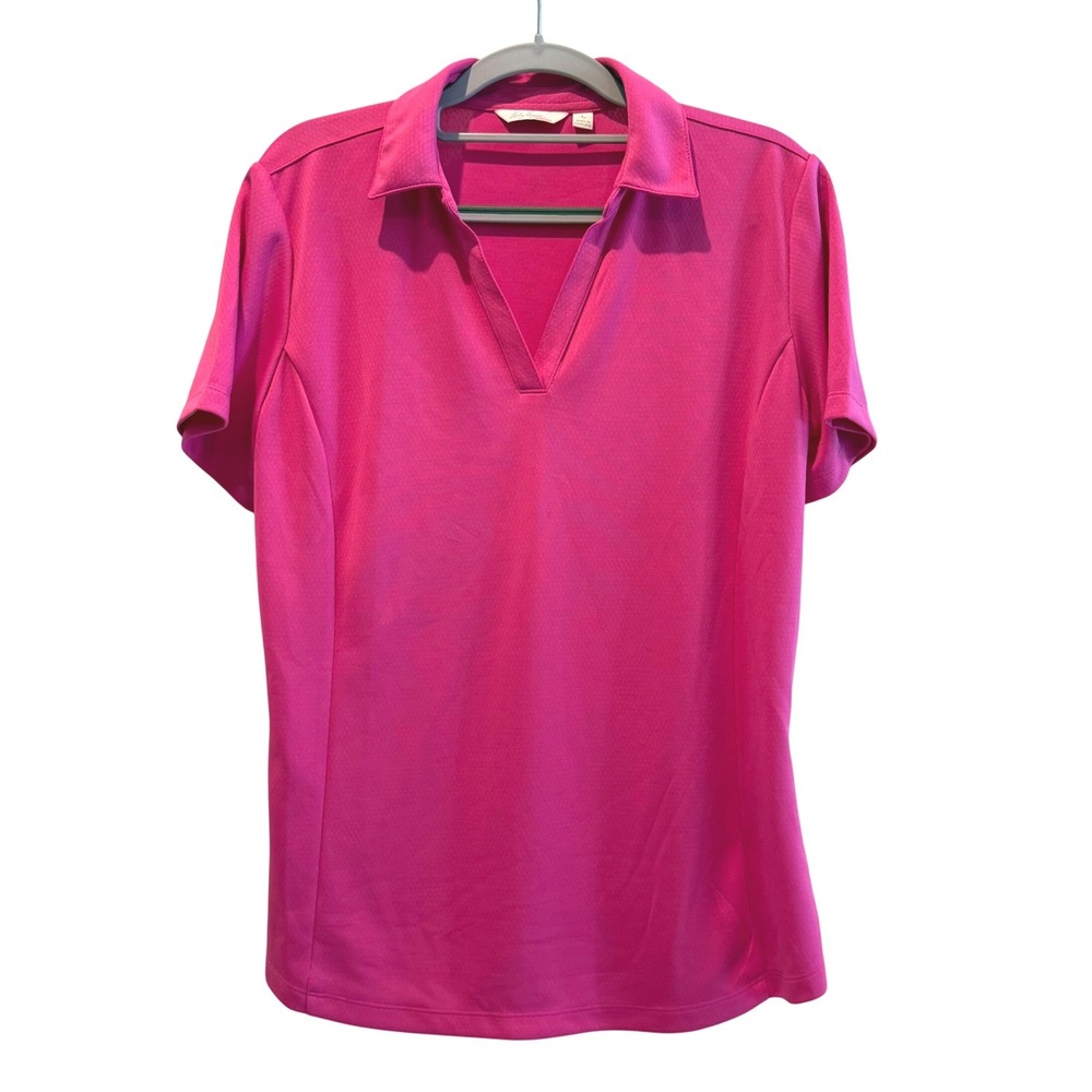 Lady Hagen Essentials Womens Hot Pink Short Sleeve V-Neck Golf Polo Shirt Size L